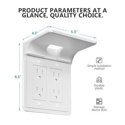 WALI Double Outlet Shelf Wall Holder – Bathroom Shelf Duplex for Electric Toothbrush, HomePod Mini, Echo Dot & Phone Charging – White (DLS001)