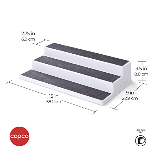 Copco 3-Tier Spice Rack Organizer for Cabinet - 15 Inch Non-Skid Pantry Organizer and Storage Shelf for Spices, Canned Goods, Seasonings - White and Gray Kitchen Cabinet Organizer