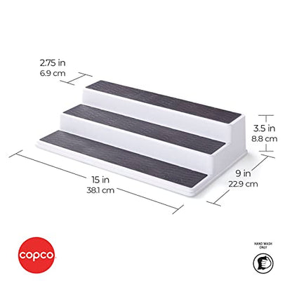 Copco 3-Tier Spice Rack Organizer for Cabinet - 15 Inch Non-Skid Pantry Organizer and Storage Shelf for Spices, Canned Goods, Seasonings - White and Gray Kitchen Cabinet Organizer