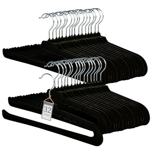 Velvet Pant Hangers Open End,32 Pack Non Slip Blac... (32 Count | Black | Metal)