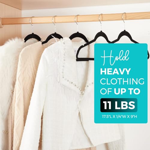 HOUSE DAY Premium Velvet Hangers 50 Pack, Non-Slip Flocked Felt Hangers, | Black Sturdy Clothes Hangers with 360° Rotatable Hook, Heavy Duty Coat Hanger, Durable Slim Hanger for Closet Space Saving