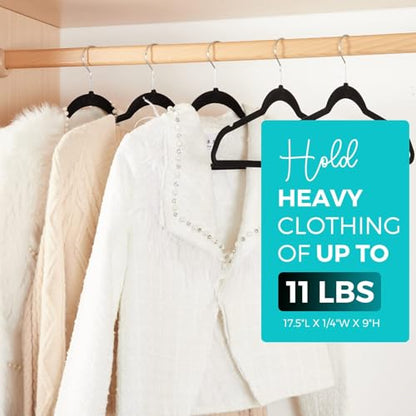 HOUSE DAY Premium Velvet Hangers 50 Pack, Non-Slip Flocked Felt Hangers, | Black Sturdy Clothes Hangers with 360° Rotatable Hook, Heavy Duty Coat Hanger, Durable Slim Hanger for Closet Space Saving