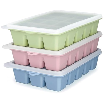 Upgraded Silicone Ice Cube Trays with Spill-Proof Lid For Freezer | Durable Easy Release 1.2'' Ice Cube Molds & Trays for Coffee, Drinks, Cocktail, Whiskey, Baby Food, BPA Free, 3Pack
