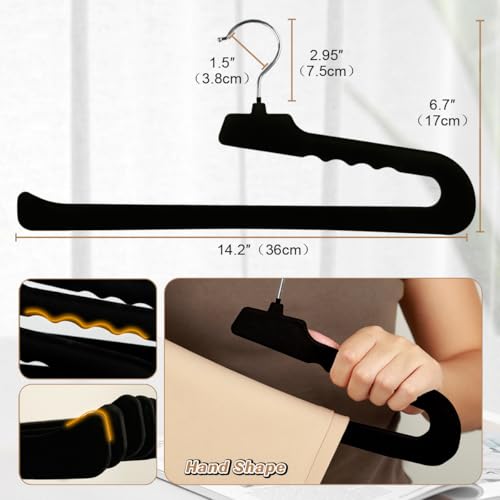 Velvet Pant Hangers Open End,32 Pack Non Slip Black Felt Trouser Hangers | Slim & Sleek Heavy Duty Space Saving Closet Hangers with 360° Swivel Hook,Tank Top for Shorts,Jeans,Suit Pants,Towel