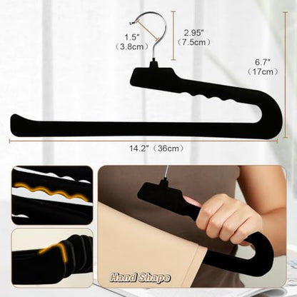 Velvet Pant Hangers Open End,32 Pack Non Slip Black Felt Trouser Hangers | Slim & Sleek Heavy Duty Space Saving Closet Hangers with 360° Swivel Hook,Tank Top for Shorts,Jeans,Suit Pants,Towel