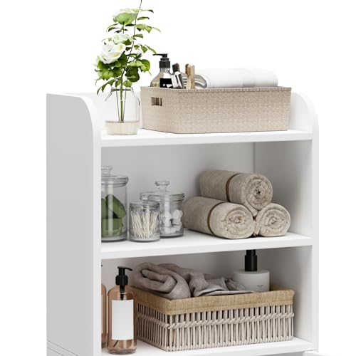 Small Bathroom Storage Cabinet, Toilet Paper Storage Cabinet | Bathroom Floor Cabinet with Doors and Shelves, Bathroom Organizers for Small Spaces, 7.9" D x 14.6" W x 31" H, White