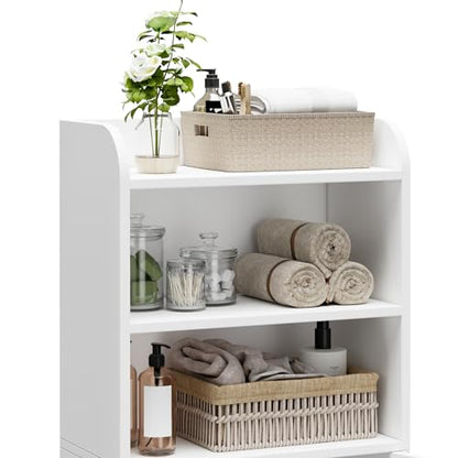 Small Bathroom Storage Cabinet, Toilet Paper Storage Cabinet | Bathroom Floor Cabinet with Doors and Shelves, Bathroom Organizers for Small Spaces, 7.9" D x 14.6" W x 31" H, White