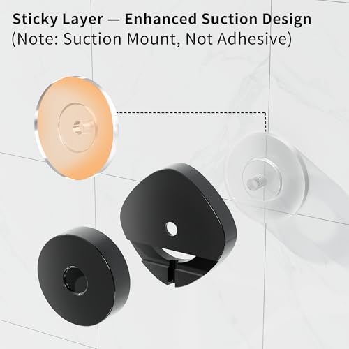 KEGII Suction Cup Shower Caddy with Hooks, No Drill Bathroom Organizer | Large Capacity Stainless Steel Shelf, Heavy Duty Hold for Shampoo and Body Wash on Smooth Surfaces, Black