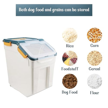 2 Pack Rice Storage Container with Measuring Cup 50 lb Flour Storage Container with Wheels, BPA Free Food Storage Container Dog Cat Food Bin Set for Dry Food Sugar, Cereal(Blue)