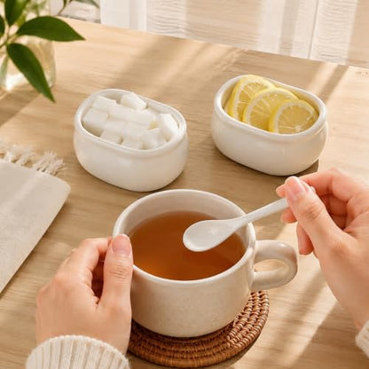 Dicunoy Set of 6 Sugar Packet Holder, Ceramic Sugar Caddy for Sweetener, Classic Restaurant White Tea Bag Organizer Bowl Storage Dish for Coffee Bar, Home