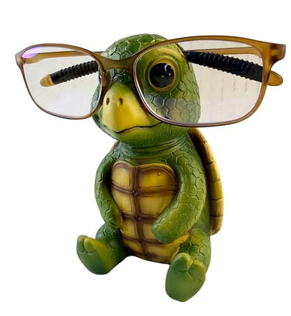 Baby Turtle Eyeglasses Holder Stand – “Shelldon” Funny & Cute Glasses Holder for Desk, Nightstand or Office – Resin Eyewear Organizer for Reading Glasses, Sunglasses & Prescription Frames – Fun Turtle Figurine Decor