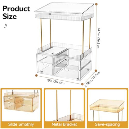SNSLXH 4-Tier Clear Makeup Organizer Bathroom Storage | 4 Drawers Cosmetics Organiser, Ideal for Countertop, Bathroom, Office, Dresser, for Cosmetics, Skincare, Perfume, Lipstick