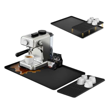 24×16-inch Barista-Grade Coffee Station Mat: Catch Spills, Protect Countertops! Silicone, Water Resistant & Heat Resistant. Perfect Under, as Dish Dryer or Pet Mat. (Black)