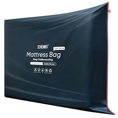 ZCHENBS® - King Mattress Bags for Moving, Waterproof Storage Bag with Zipper, Heavy-Duty 5 Mil Ultra-Thick California King Mattress Protector Cover for Moving, Reusable (Solid/Black, 1 Pack)