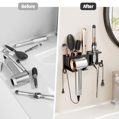 Hair Dryer Holder Hot Tools Organizer, Blow Dryer Holder Wall Mount, Bathroom Hair Tool Organizer Rack for Universal Dryer White