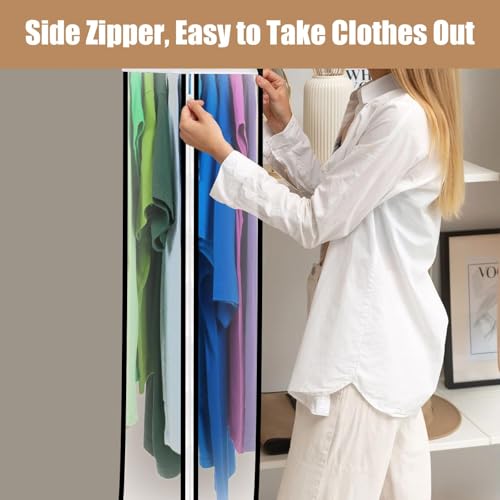 5 Pack 60" All Clear Garment Bags for Hanging Clothes Storage, 10" Gusseted Large Capacity Garment Rack Cover, Large Hanging Clothing Bag for Dress Gowns, Coats, Suit, Down Jacket