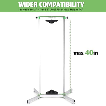 Pool Filter Cleaner Stand Stainless Steel Bearing for 3",4",6" | Patented Design,38" Large Base,Aluminum Made,Water-Powered Spin,for Home Swimming Cartridge Cleaning Tool
