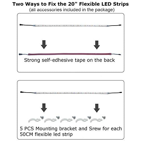 Under Cabinet Light, 6 PCS 20 Inches Flexible LED Strips with Power Adapter, 24W,1800 Lumen, Daylight 5000K. Suitable for Kitchen Cabinets, Counters, Under Shelf, Closets (6-Strip-5000K)