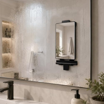 HONEYBULL Fogless Shower Mirror for Shaving with Water Tank, Adhesive Mount | Built in water reservoir for natural fog free effect, easy installation, bonus squeegee, razor holder, 5.5" x 8" mirror