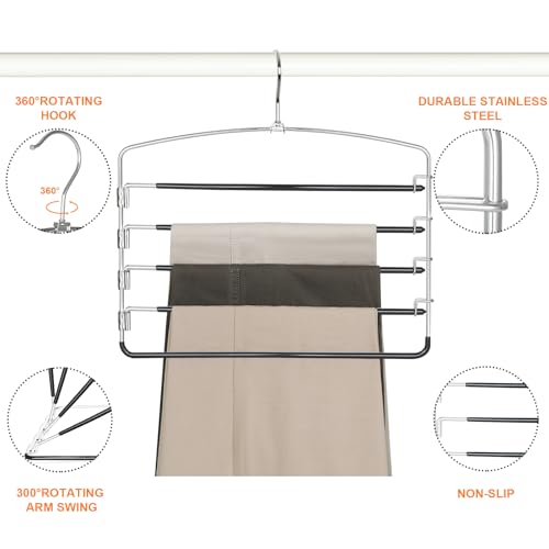 TOPIA HANGER Pant Hangers Space Saving 3 Pack Yoga Pants Leggings Hangers for Closet Non Slip 5 Tier Swing Arm Hanger Organizer for Pants Yoga Pants Leggings Trouser Jeans Slack - CT49B