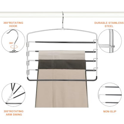 TOPIA HANGER Pant Hangers Space Saving 3 Pack Yoga Pants Leggings Hangers for Closet Non Slip 5 Tier Swing Arm Hanger Organizer for Pants Yoga Pants Leggings Trouser Jeans Slack - CT49B