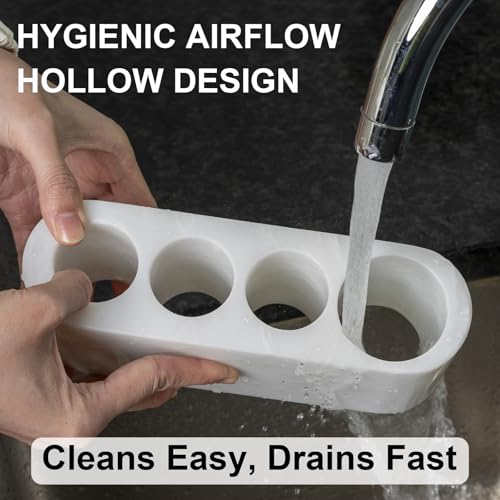 BCS Toothbrush Holder for Bathrooms, 4 Slots Marble Toothbrush and Toothpaste Holder Stand Bathroom Organizer Countertop for Electric Toothbrush, Floss, Razor, Comb - Karibib Ice