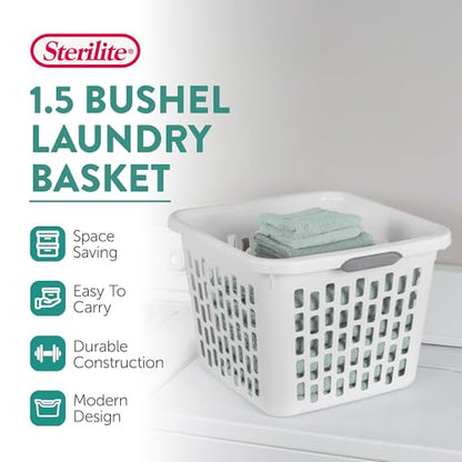 Sterilite Square Laundry Basket, Plastic Clothes Hamper, 6-Pack | 1.5 Bushel Capacity, White, Dirty Clothing Storage, Ventilated Rectangular Holes & Large Comfort Grip Handles for Easy Carry