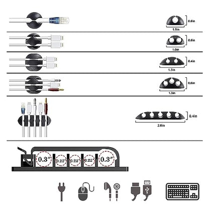 300PCS Cable Management Kit,4 Cable Sleeve 35 Cable Clips | 11Cord Holders,20 Roll Cable Organizer Straps, 200 Fastening Cable Ties,20 Cable Zip Tie Mounts for Computer TV Under Desk