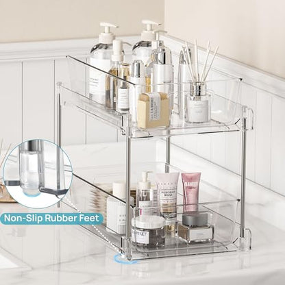 Vtopmart 4 Pack Pull Out Bathroom Under Sink Organizer (S-Standard) | Slide-out drawers, Multi-purpose storage, Clear visibility, Easy Set-up