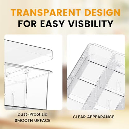 Socks Bra Underwear Drawer Organizer for Closet, 2 PCS Plastic Storage Box with 9 Removable Compartments and Lid, Clear Dresser Drawer Organizer Storage Container with Dividers for Sock Ties Belts