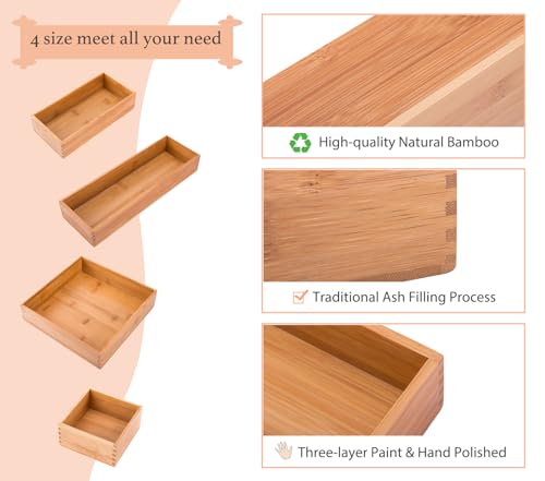 Bamboo Organizer Storage Boxes for Tabletop Bathroom Dresser Organizer Small Boxes, Bamboo 4"*4"