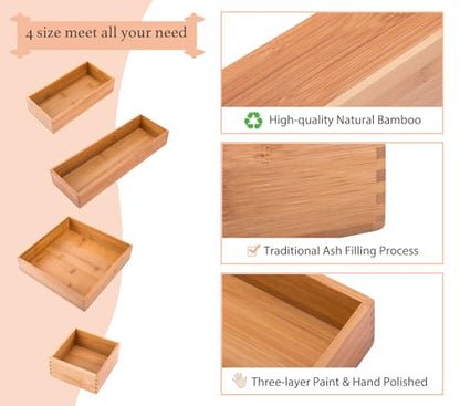 Bamboo Organizer Storage Boxes for Tabletop Bathroom Dresser Organizer Small Boxes, Bamboo 4"*4"