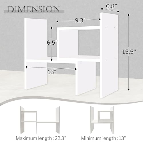 Desktop Organizer Office Storage Rack Adjustable W... (White | Engineered Wood)