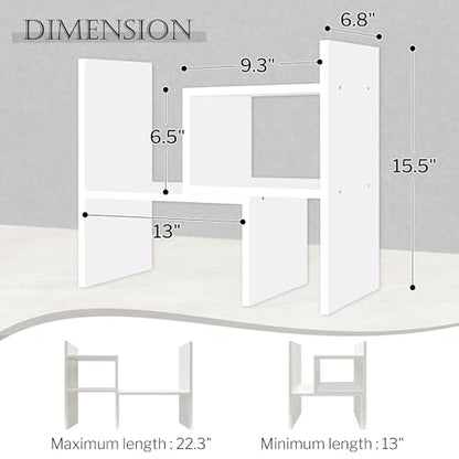 Desktop Organizer Office Storage Rack Adjustable W... (White | Engineered Wood)