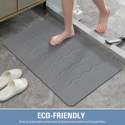 32"x 20" Stone Bath Mat Large, Diatomaceous Earth Bath Mat for Bathroom Quick Drying Absorbing, Long Non-Slip Diatomite Hard Stone Shower Mat Instant Dry(Dark Grey)