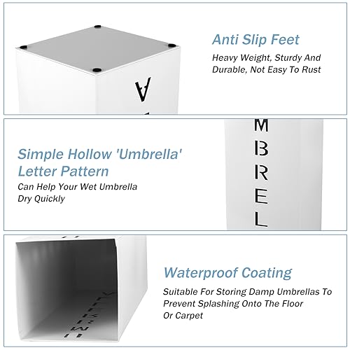 Metal Umbrella Stand Holder, 16.5x6.3x6.3inch Square Free Standing Umbrella Rack Decorative Umbrella Holder Bin Multipurpose Walking Sticks Holder for Umbrella Cane Entryway (White)