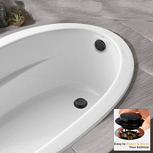 Universal Tip Toe Bath Drain Stopper and Cover, Bathtub Drain Stopper, Replaces Lift and Turn, Tip-Toe and Trip Lever drains for Tub, EZ Installation and Clearing (MATT Black)