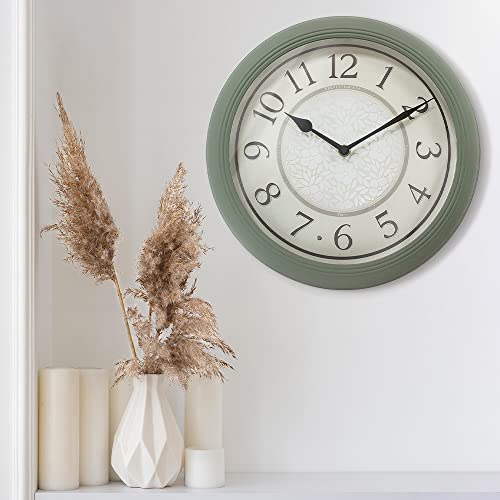 12.6" Illuminated Farmhouse Wall Clock | Silent Battery-Operated Night Light Wall Clock, Smart LED Sensor, Living Room, Kitchen, Bath, Sage Green