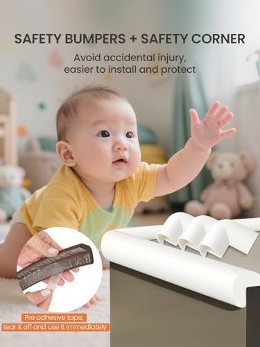 16.4FT L-Shape Baby Corner Protector Guards, Pre-Taped, 0.47''Thick | Edge Safety Bumpers for Furniture & Sharp Table Corners, with 10 Corners, Waterproof Soft Foam Adhesive Guard Cushion, White