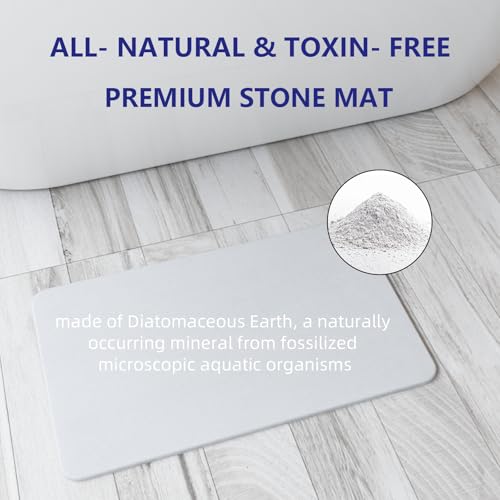 Fast Drying Stone Bath Mats for Bathroom, Non-Slip Diatomaceous Earth Bath Mat, Super Absorbent Bath Mat Stone (23.6''×15.4" White Flow)
