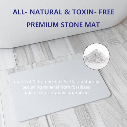 Fast Drying Stone Bath Mats for Bathroom, Non-Slip Diatomaceous Earth Bath Mat, Super Absorbent Bath Mat Stone (23.6''×15.4" White Flow)