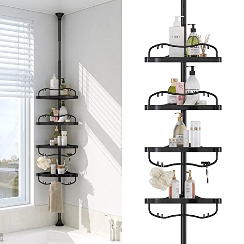Corner Shower Caddy Tension Pole - Heavy Duty Floo... (Black | Stainless Steel)
