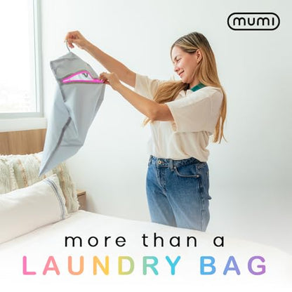 MUMI Travel Laundry Bag - Moisture & Smell-Proof with Hanger, Black | Large dirty clothes organizer with outer pouch for suitcase, gym and packing; folding hanger included