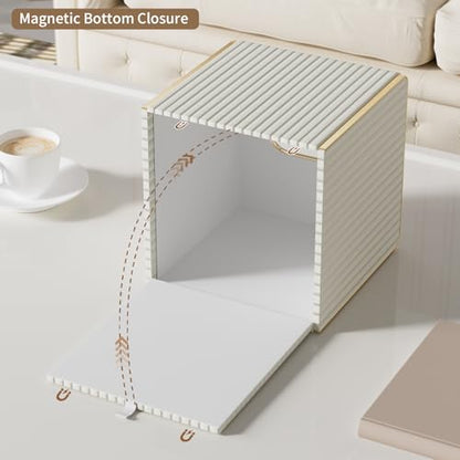 Tissue Box Cover,White Square Leather Tissue Box Holders with Gold-Tone Edging Decoration, Tissue Vessel for Bathroom Toilet Bedroom Living Room Table Desk Office,Modern Home Decor