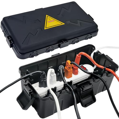 Medium Outdoor Electrical Box(10.6x5.5x4.5inch),Weatherproof Connection Box w/6 Cable Entry,IP54 Waterproof Extension Cord Cover Protect Power Strip,Timer,Plug,Holiday Lights,Black