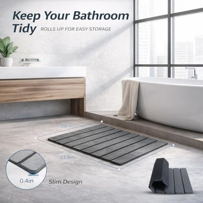 AUDRILO Diatomaceous Stone Bath Mat, Foldable Stone Bath Mats, Quick Drying Bathroom Pad, Super Absorbent & Quick Dry Shower Mat, New Apartment Essential & Housewarming Gift - 23.8 x 15.8 - Grey