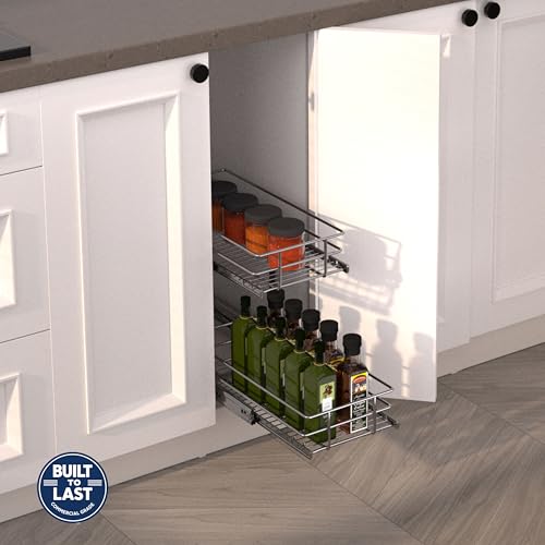 8" W x 22" D 2-Tier Narrow Cabinet Pull Out Shelve... (2 Tier Chrome | Metal)