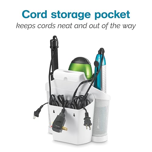 Polder Style Station, Tool Organizer for Hair Dryer, Curling Iron, and Straightener, Easy-to-Store Hair Styling Station, White and Silver