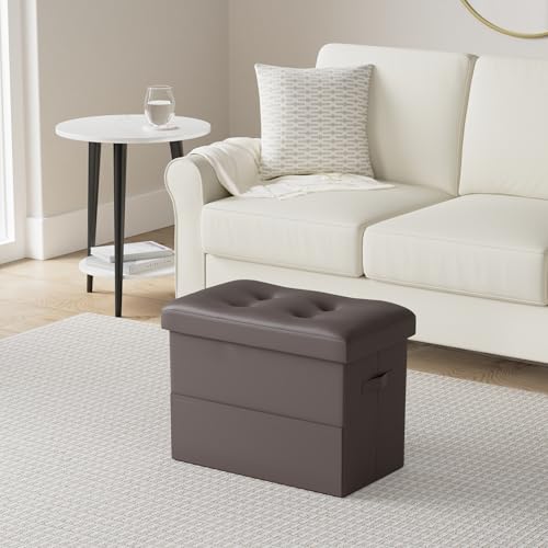 Storage Ottoman Foot Rest Stool, Foldable Leather... (Brown | Faux Leather)