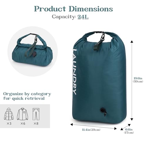 Travel Laundry Bag, Vacuum Compression Dirty Clothes Travel Bag | Waterproof Wet/Dry Space-Saving Laundry Storage Organizer, Smell Proof Storage Bag for Clothing, Swimming, Yoga, Gym, Camping
